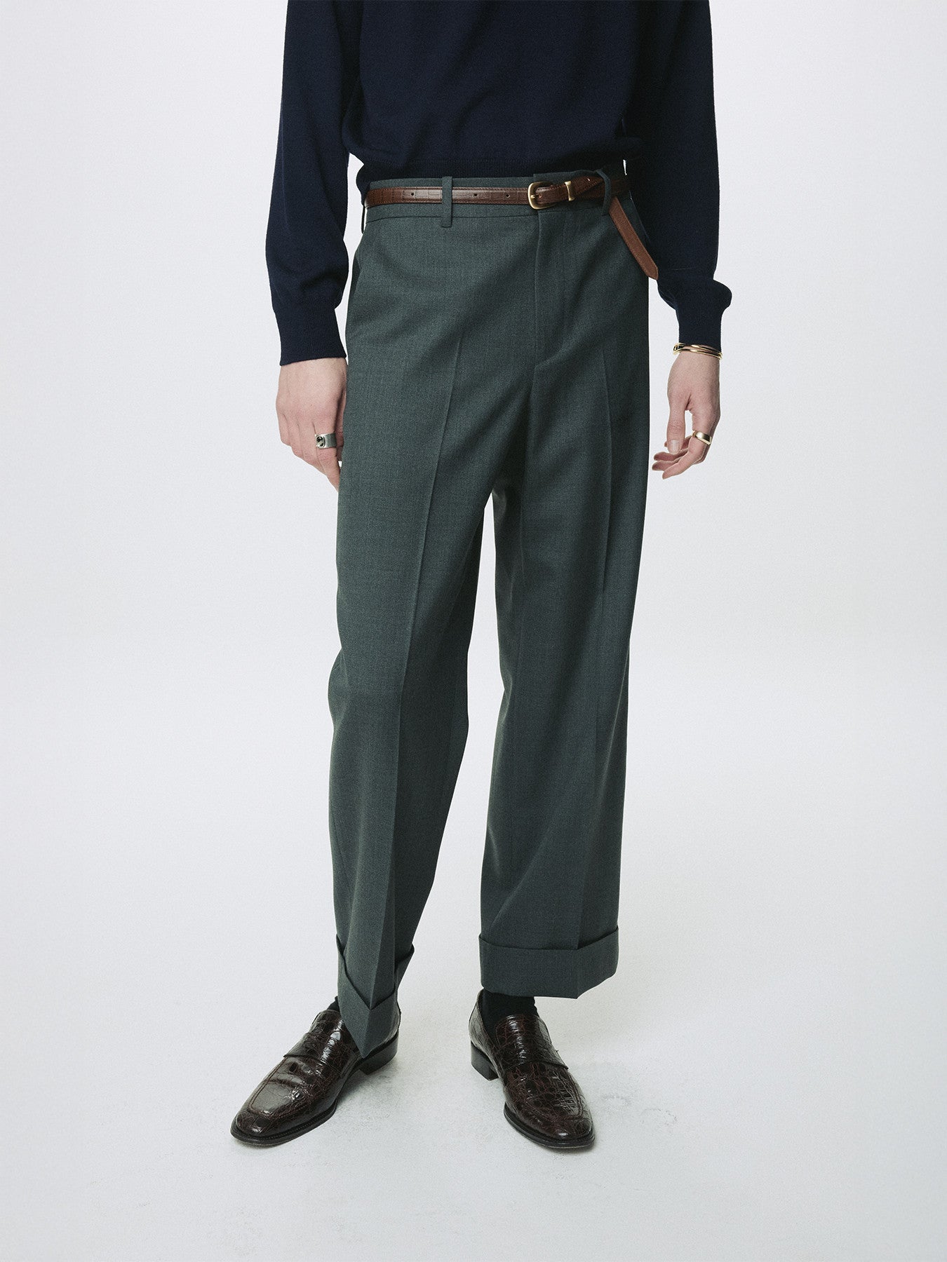 Tonywack - Wool Cuffed Trousers (Moss Grey) product image 1 | TRAB K-Fashion Australia