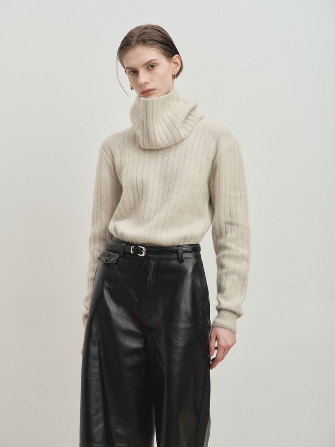 Tonywack - Superfine Merino Wool Tube Scarf Attaced Ribbed Sweater (Ecru) product image 7 | TRAB K-Fashion Australia