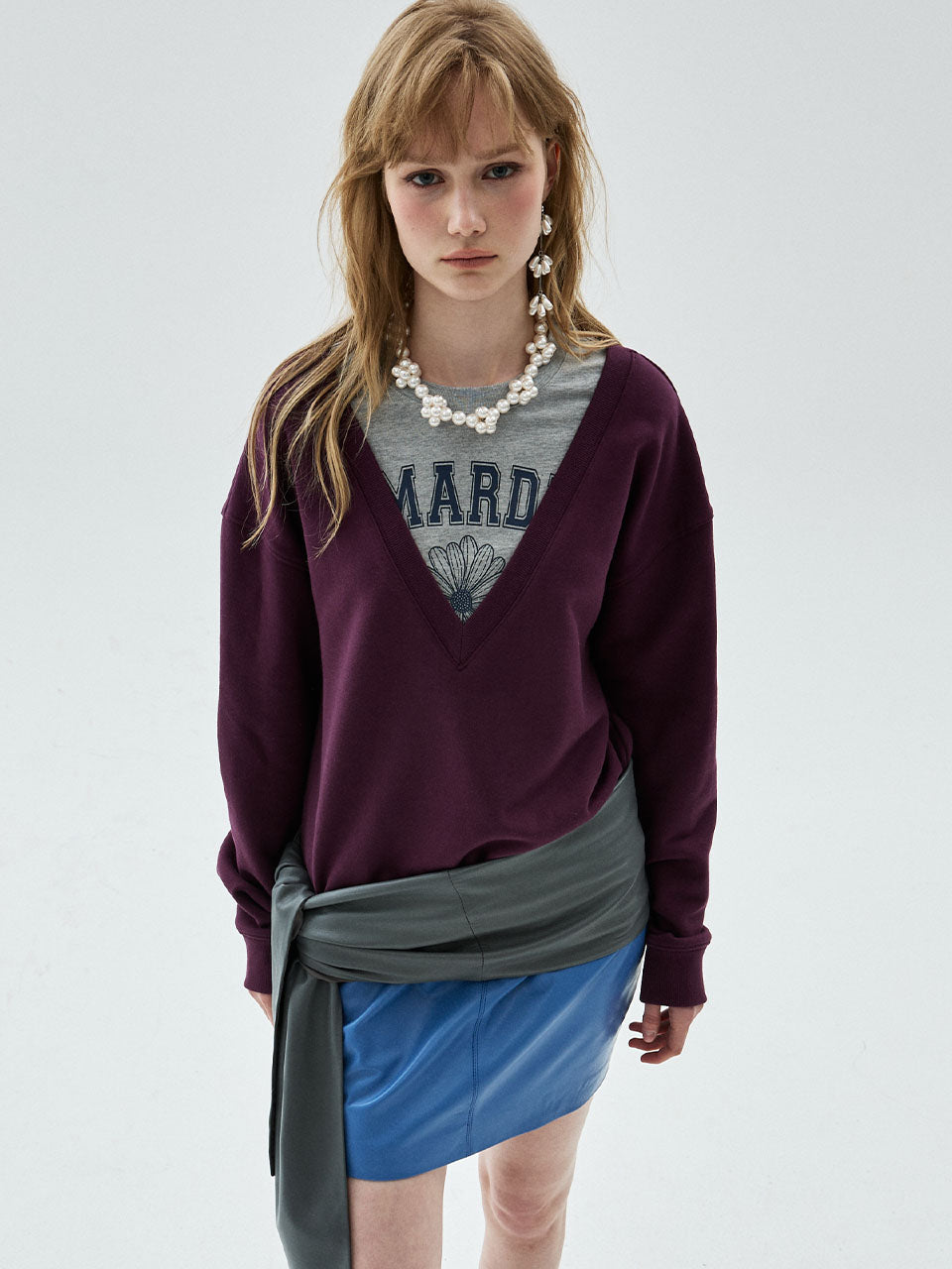 Mardi Mercredi - Sweatshirt V Neck Layered Detail (Purple) product image 1 | TRAB K-Fashion Australia