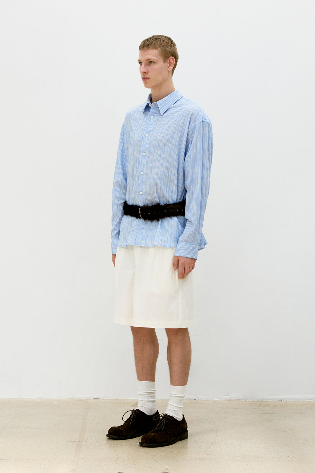 Coor - Semi-Overfit Wrinkle Stripe Shirt (Sky Blue) product image 3 | TRAB K-Fashion Australia