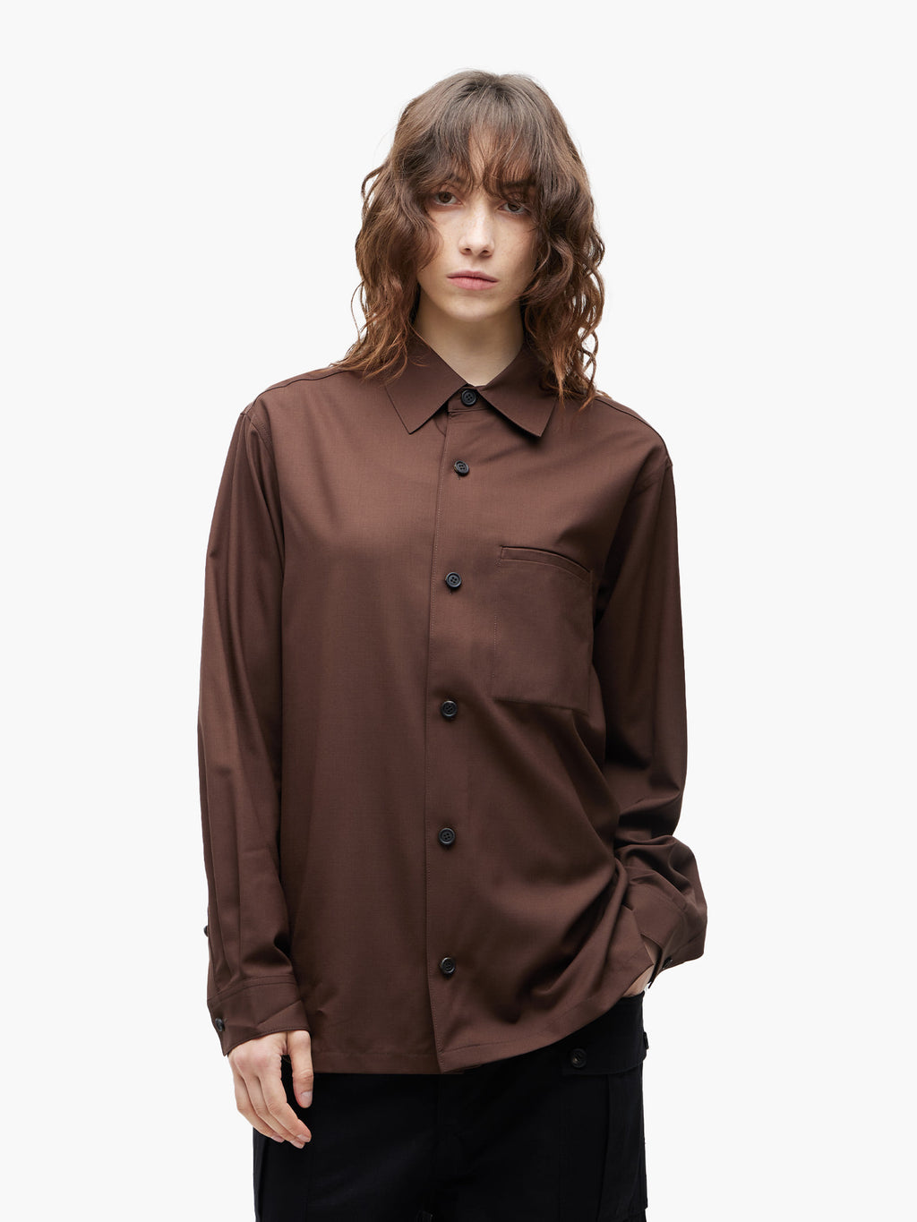 Jiyong Kim - Super Fine Wool Front Pocket Shirt (Brown) product image 4 | TRAB K-Fashion Australia