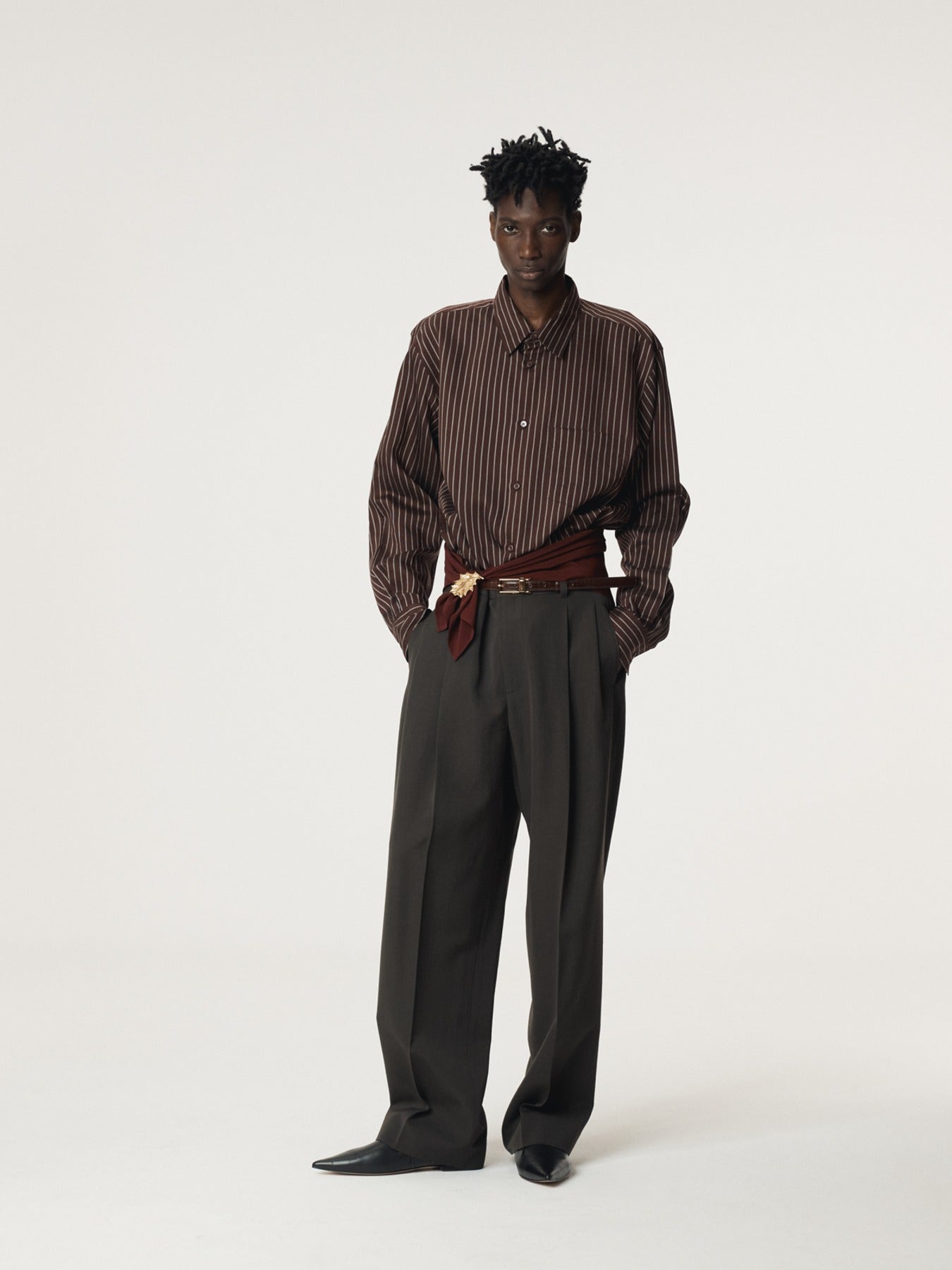 Recto - Lea Stripe Shirt (Red Brown) product image 1 | TRAB K-Fashion Australia