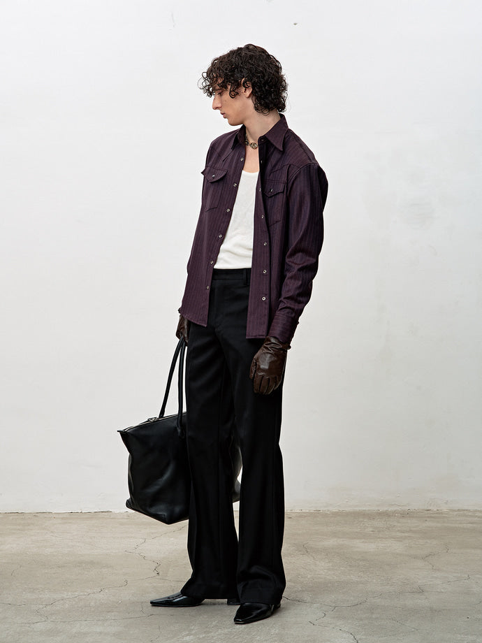 Tonywack - Striped Wool Western Shirt (Dark Burgundy) product image 5 | TRAB K-Fashion Australia