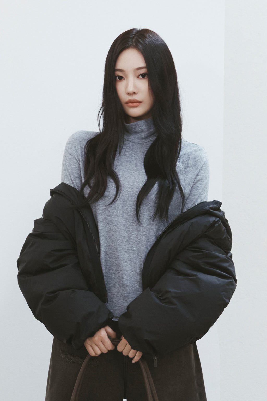 Matin Kim - Button Slit Half Neck Top (Grey) product image 1 | TRAB K-Fashion Australia