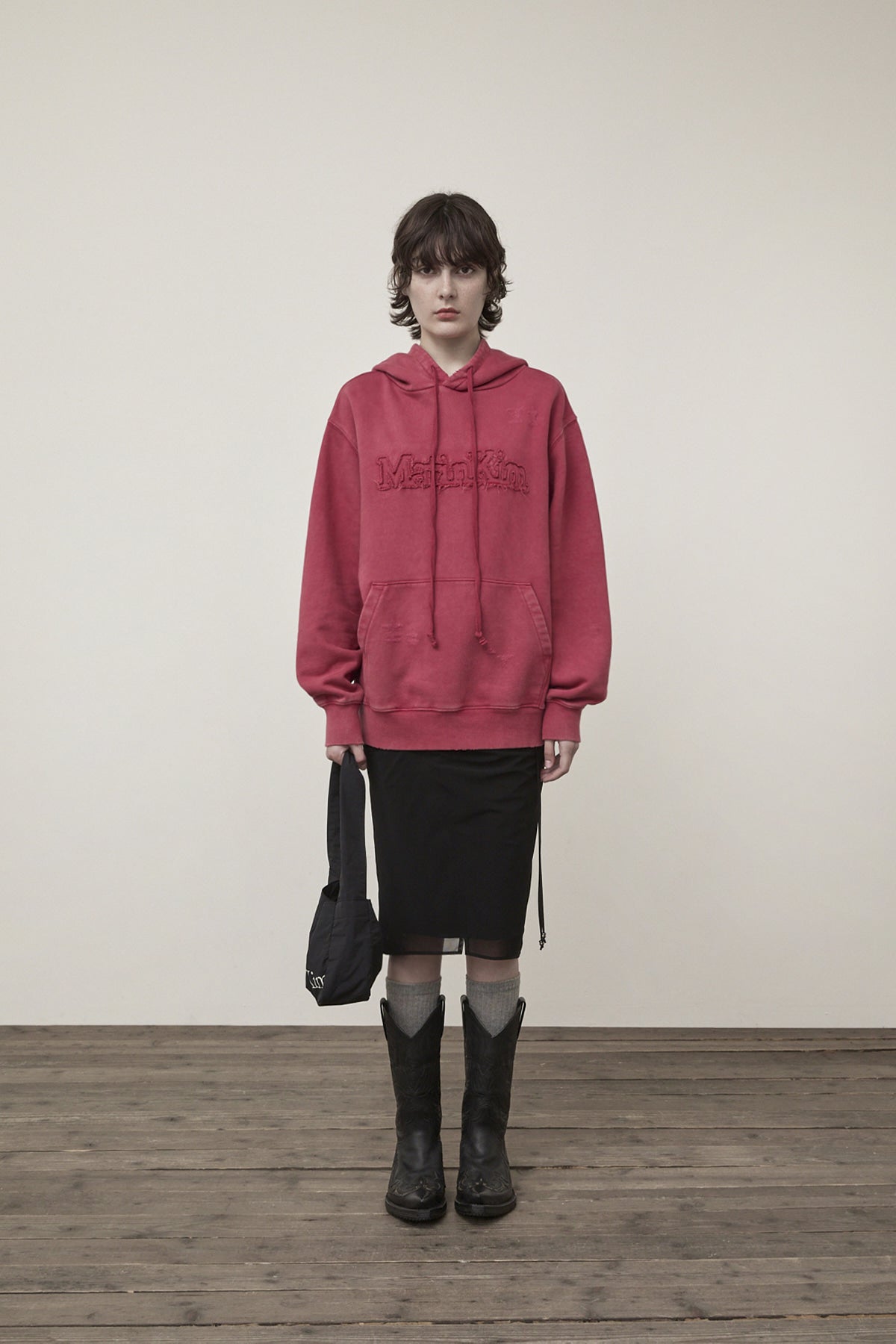 Matin Kim - Vintage Color Dying Logo Hoody (Red) product image 5 | TRAB K-Fashion Australia