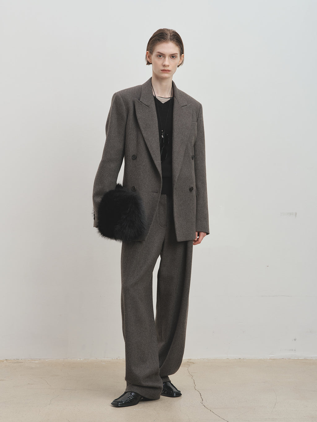 Tonywack - Tailored Wool Twill Double-Breasted Jacket (Grey) product image 8 | TRAB K-Fashion Australia