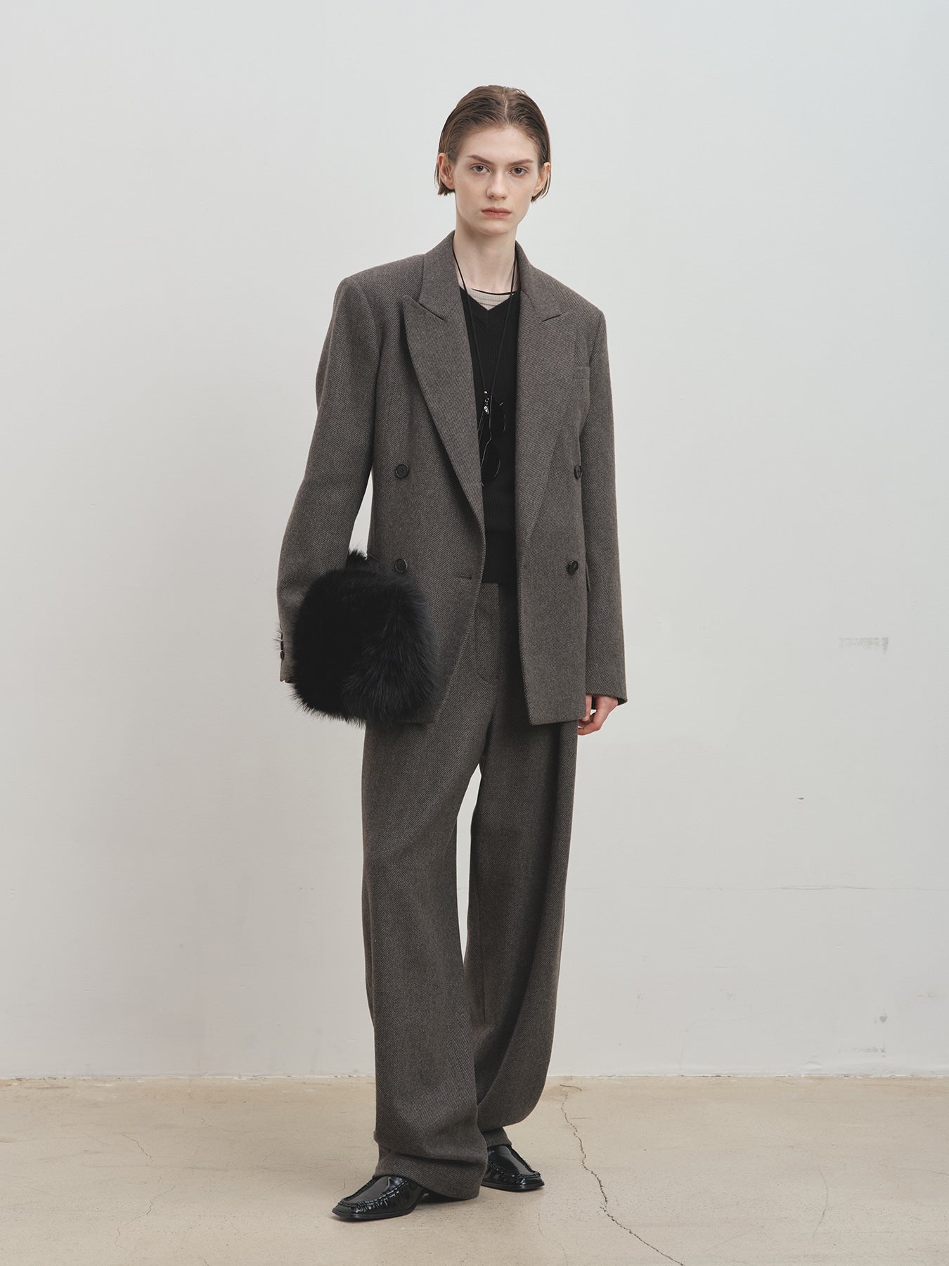 Tonywack - Tailored Wool Twill Double-Breasted Jacket (Grey) product image 8 | TRAB K-Fashion Australia