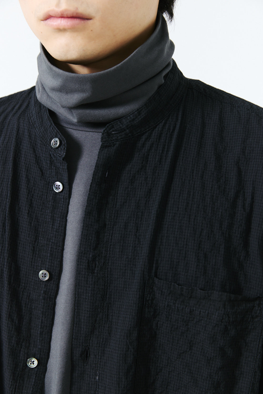 Hatchingroom - Band Collar Shirt Pin Check Dyed (Charcoal) product image 14 | TRAB K-Fashion Australia