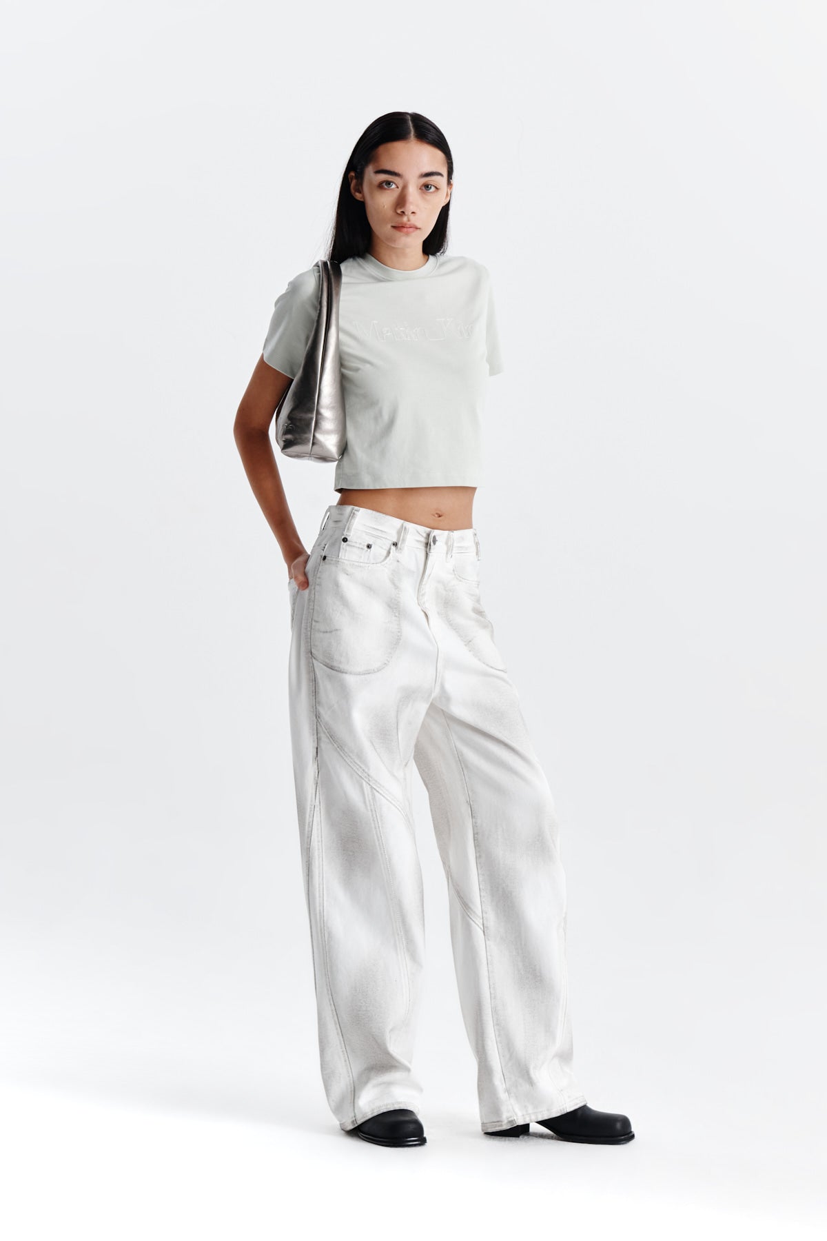 Matin Kim - Line Point Painting Denim Pants (White) product image 9 | TRAB K-Fashion Australia