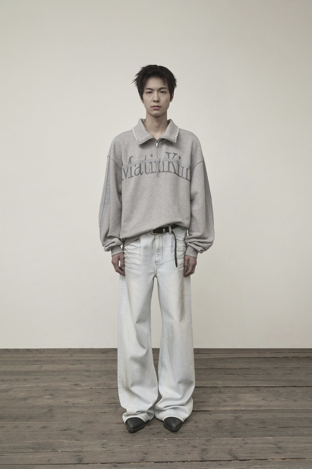 Matin Kim - Cut Out Half Zip Sweatshirt (Grey) product image 7 | TRAB K-Fashion Australia