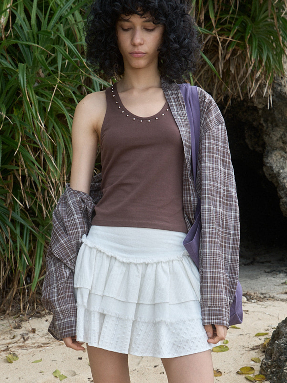 Kijun - Sheer Check Shirt (Brown) product image 3 | TRAB K-Fashion Australia