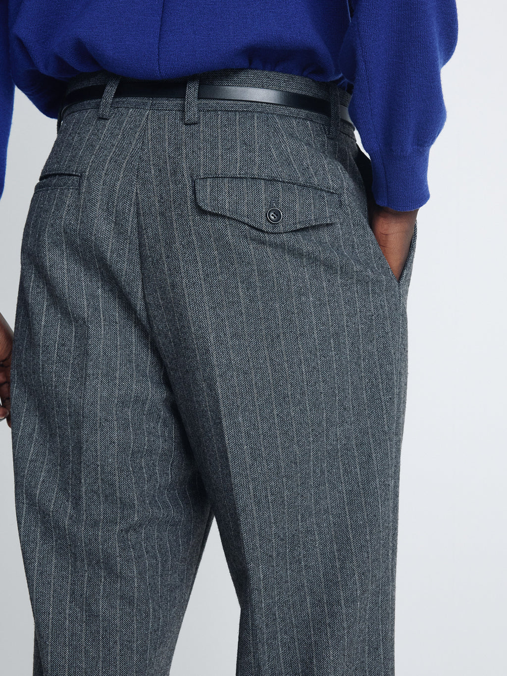Tonywack - Herringbone Wool Wide-Leg Pleated Trousers (Mid-Grey Herringbone) product image 7 | TRAB K-Fashion Australia