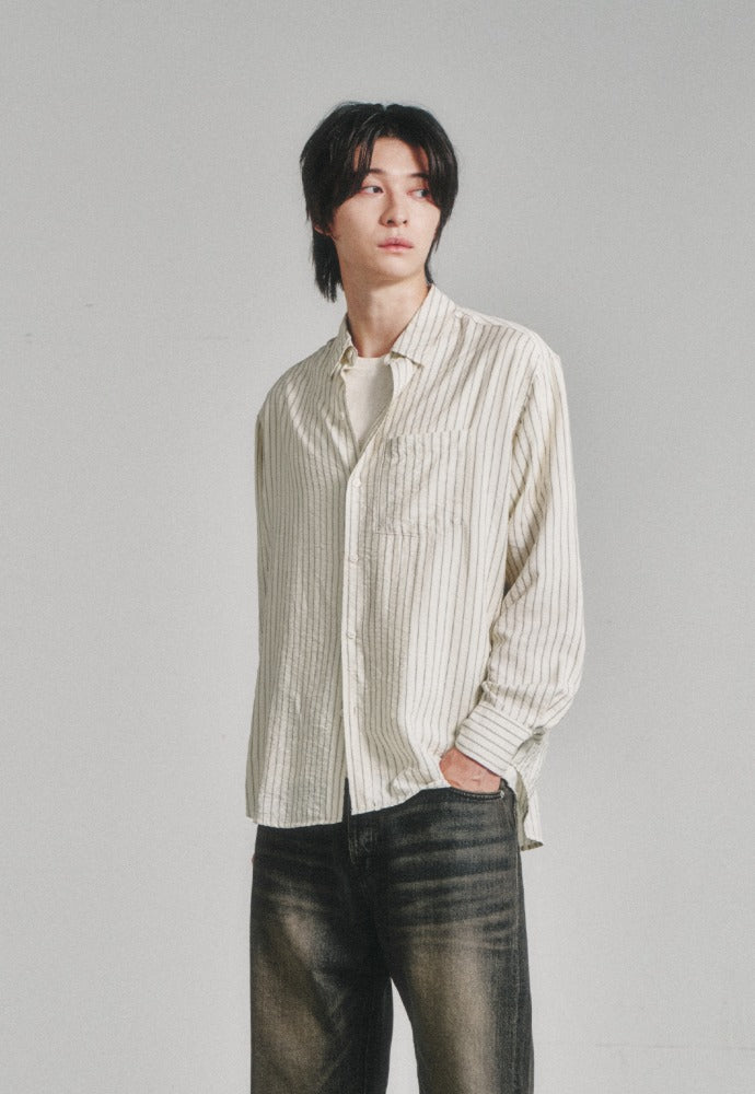 Art if acts - Wrinkle Rayon Shirt (Cream/Charcoal) product image 1 | TRAB K-Fashion Australia