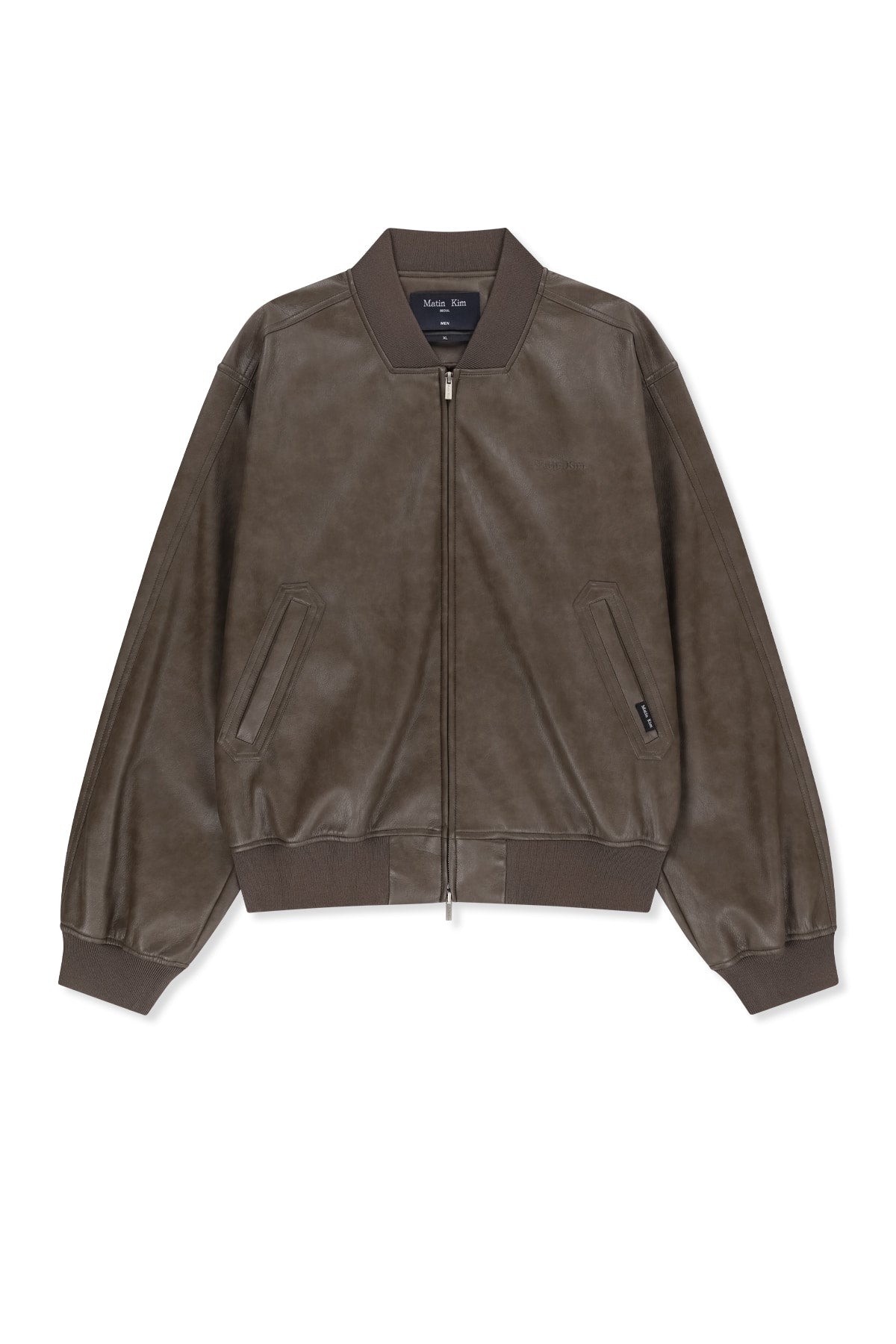 Matin Kim - Faux Leather Rib Collar Blouson (Brown) product image 1 | TRAB K-Fashion Australia