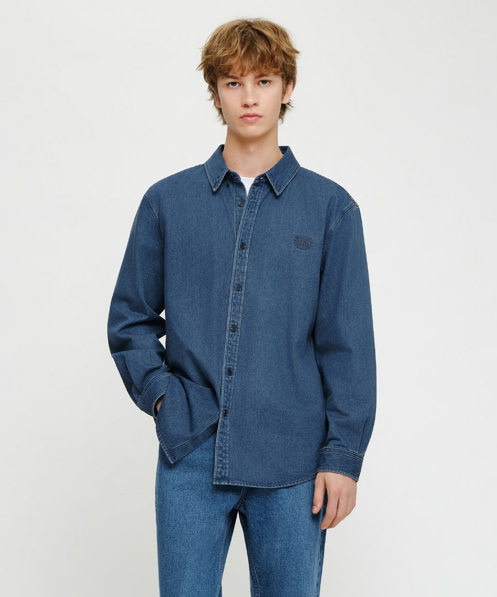 Marithe & Francois Girbaud - Micro Classic Logo Oversized Denim Shirt (Blue) product image 1 | TRAB K-Fashion Australia