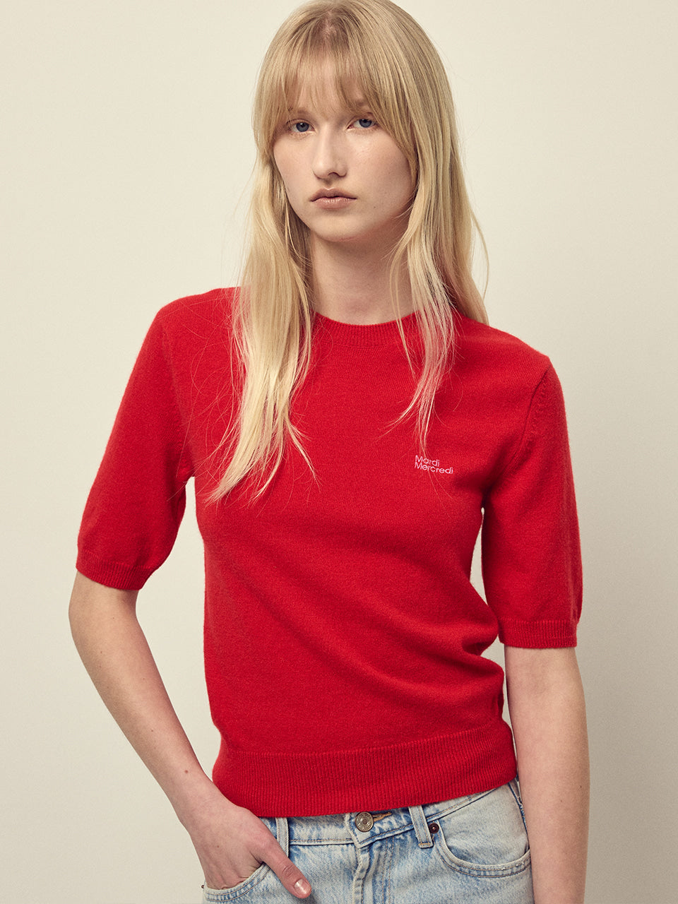 Mardi Mercredi - Cashmere Blended Top Short Sleeve Essential (Red) product image 1 | TRAB K-Fashion Australia
