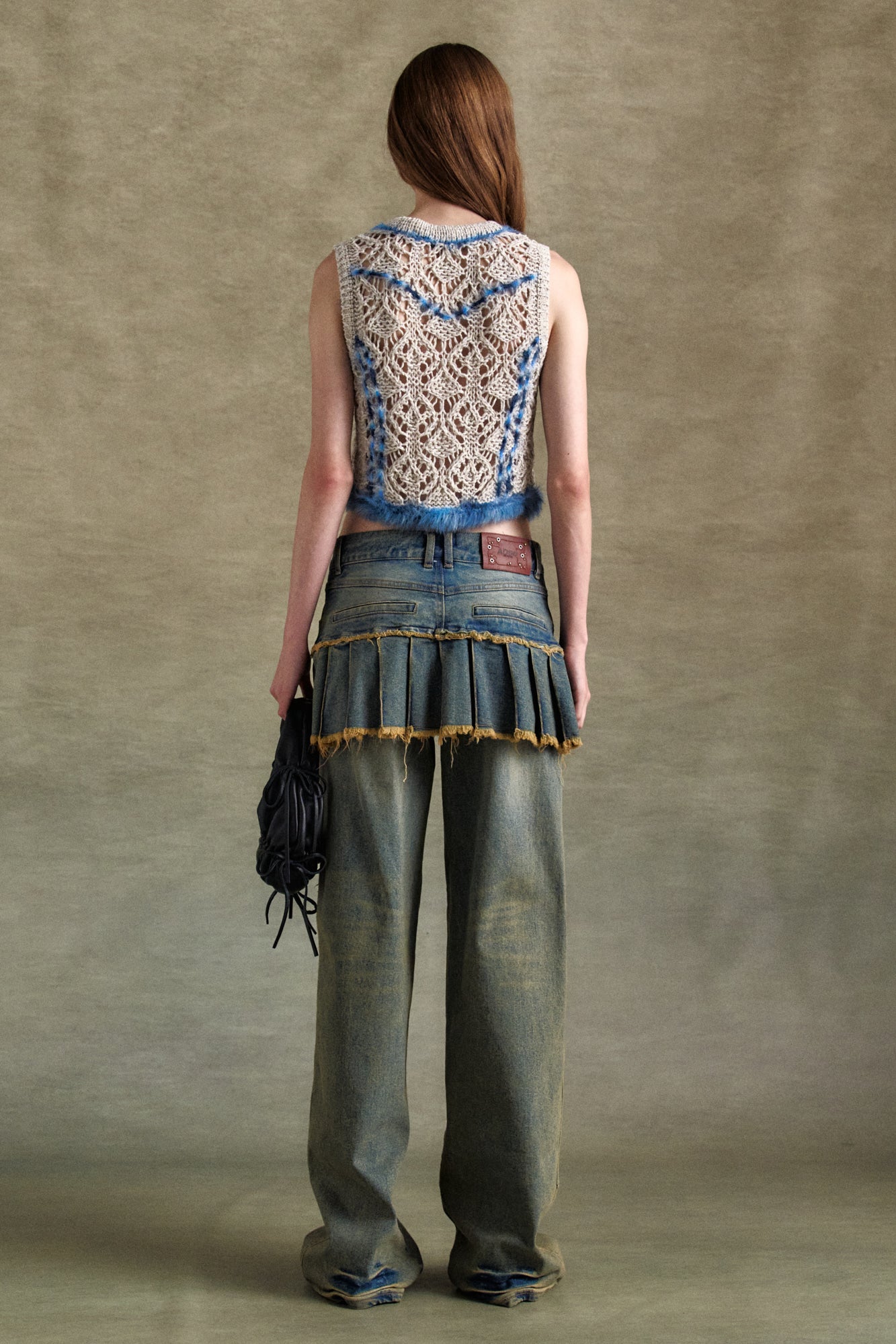 Andersson Bell - Patchwork Denim Pleats Skirt Jeans (Washed Blue) product image 9 | TRAB K-Fashion Australia