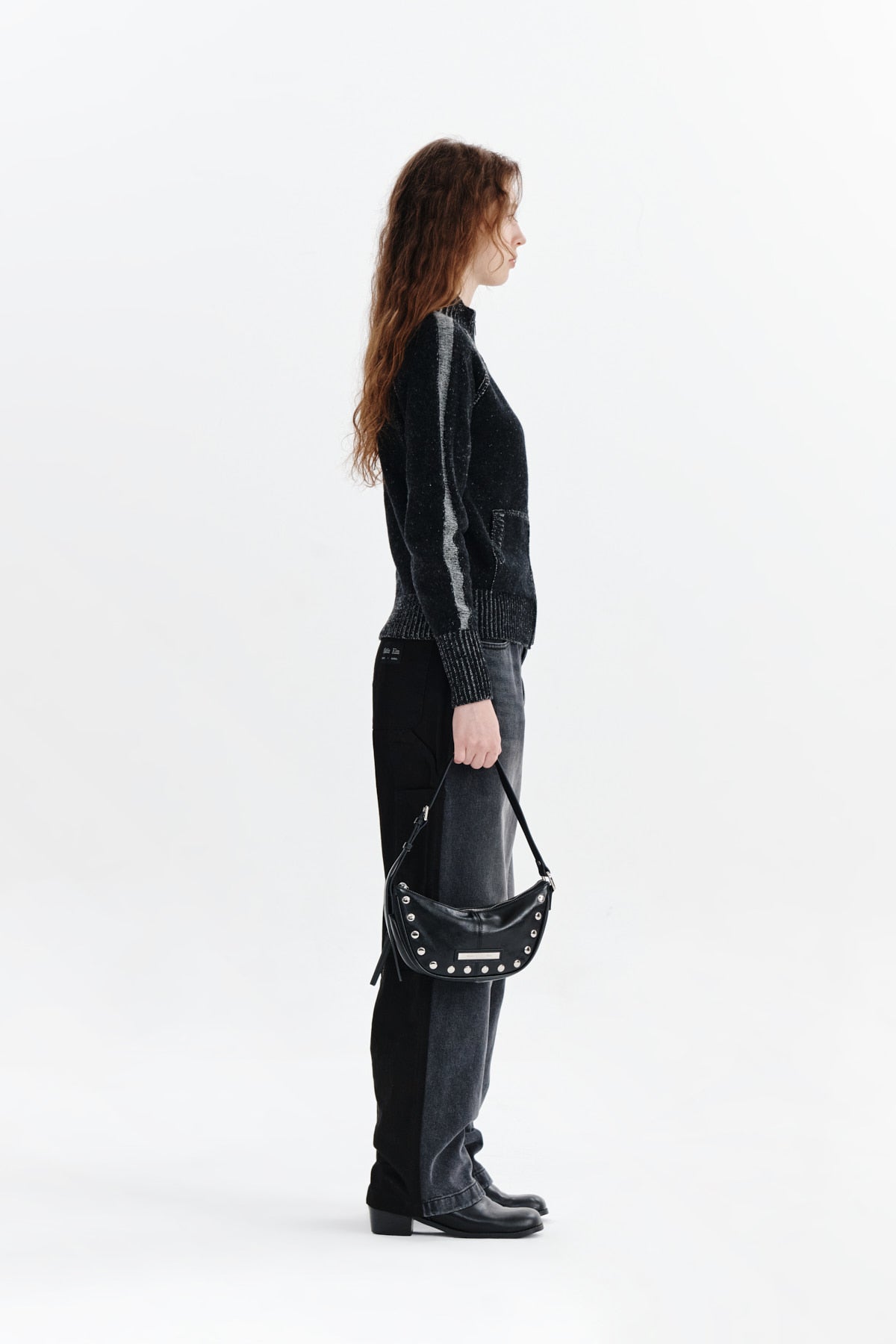 Matin Kim - Two Tone Mixed Knit Zip Up (Black) product image 6 | TRAB K-Fashion Australia