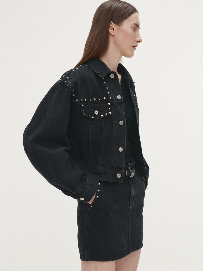 Tonywack - Metal Stud Cropped Denim Trucker (Faded Black) product image 5 | TRAB K-Fashion Australia