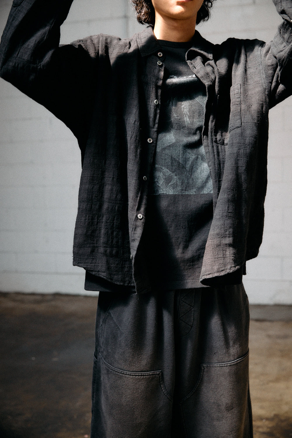 Hatchingroom - Classic Shirt Gauze Stripe Over Dyed (Black) product image 8 | TRAB K-Fashion Australia