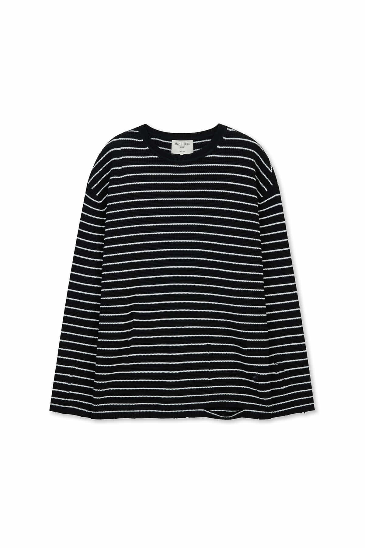 Matin Kim - Stripe Damaged Loose Pullover (Black) product image 1 | TRAB K-Fashion Australia