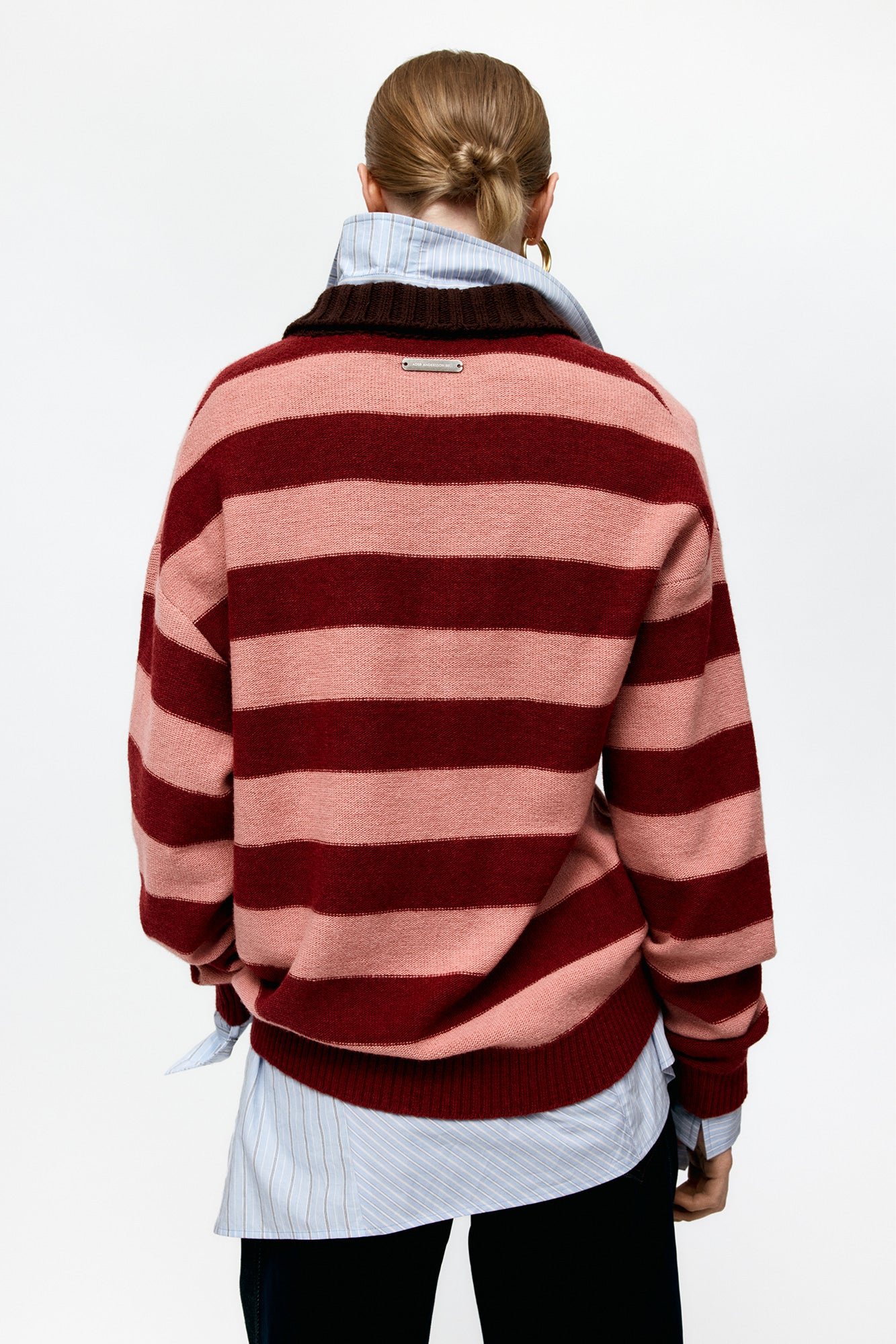 Andersson Bell - Loose-Fit Stripe Collar Sweater (Pink/Red Wine) product image 3 | TRAB K-Fashion Australia