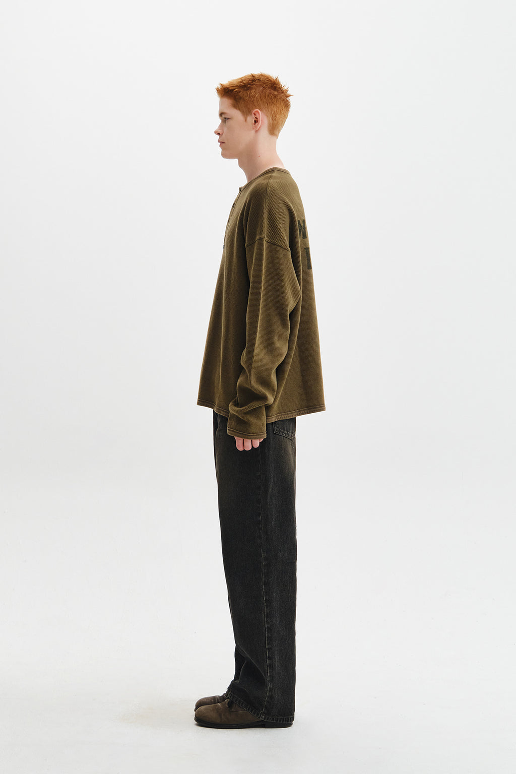 Matin Kim - Matin Washed Waffle Henley Neck Top (Khaki) product image 8 | TRAB K-Fashion Australia