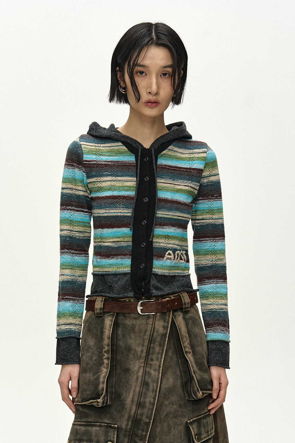 Andersson Bell - Layered Multi-Stripe Hooded Cardigan (green/blue) (Green/Blue) product image 1 | TRAB K-Fashion Australia