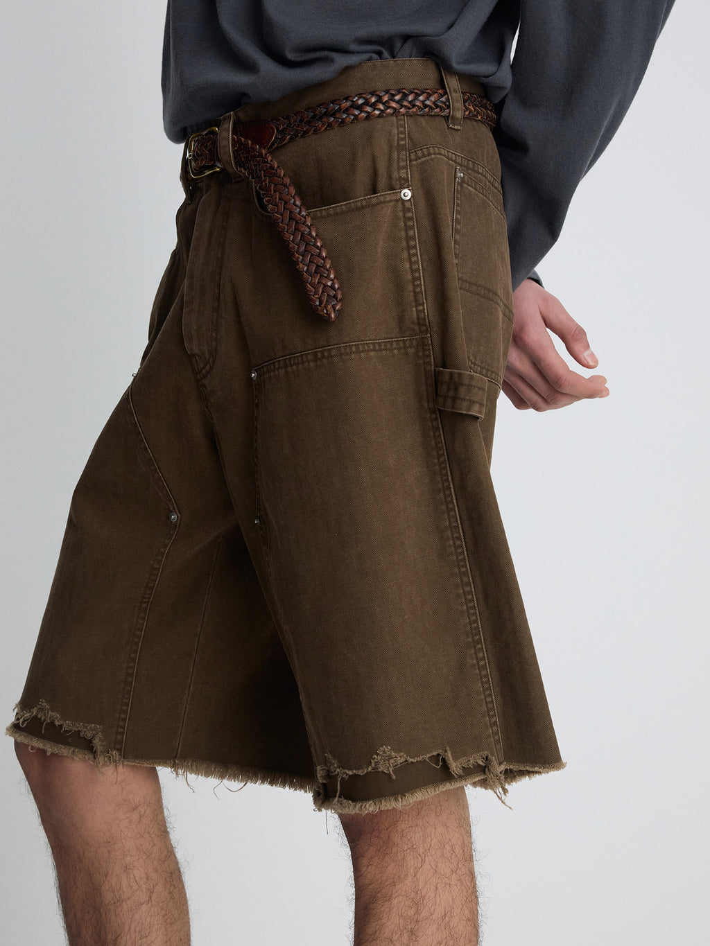 Tonywack - Hand Distressed Hbt Double Knee Shorts (Faded Brown) product image 7 | TRAB K-Fashion Australia
