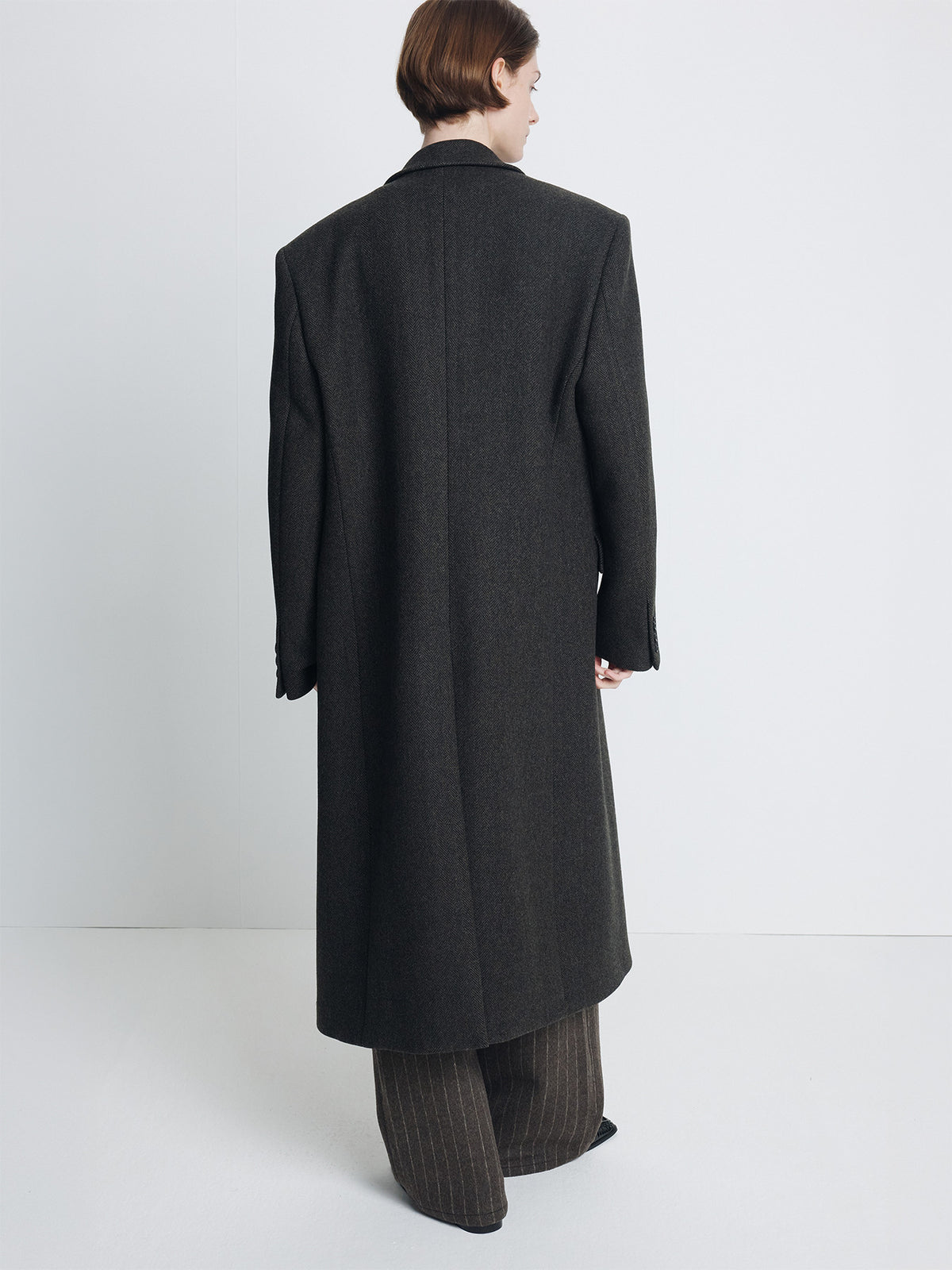 Tonywack - Herringbone Wool Double-Breasted Coat (Moss Brown) product image 3 | TRAB K-Fashion Australia
