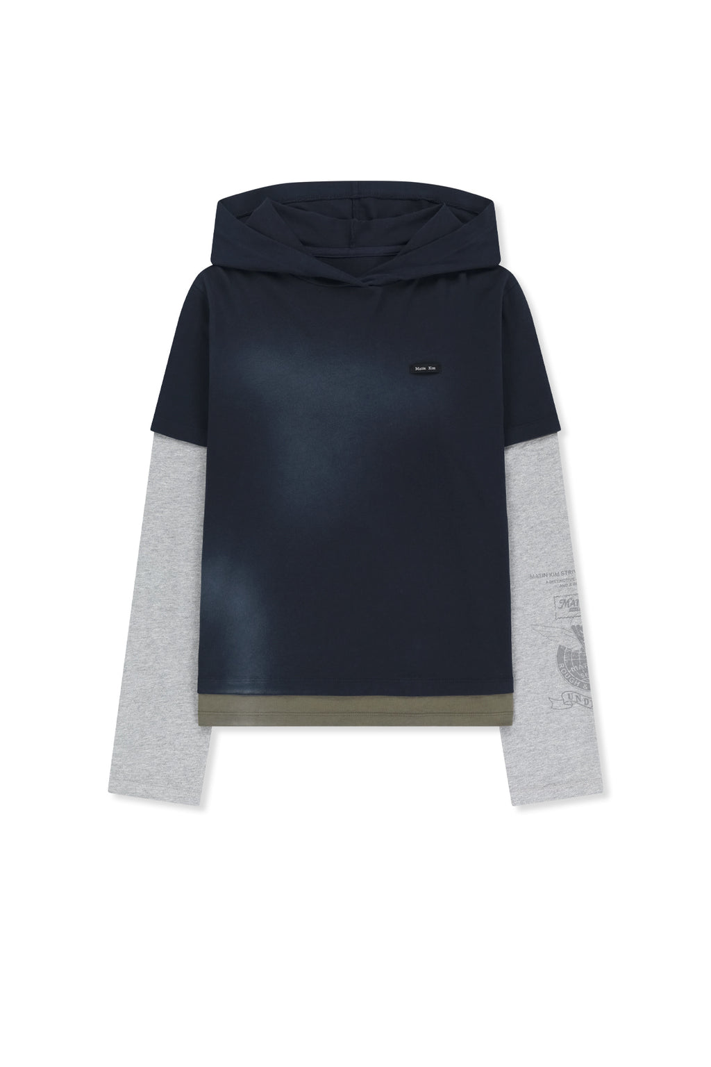 Matin Kim - Dust Washed Layered Hood Top (Navy) product image 1 | TRAB K-Fashion Australia