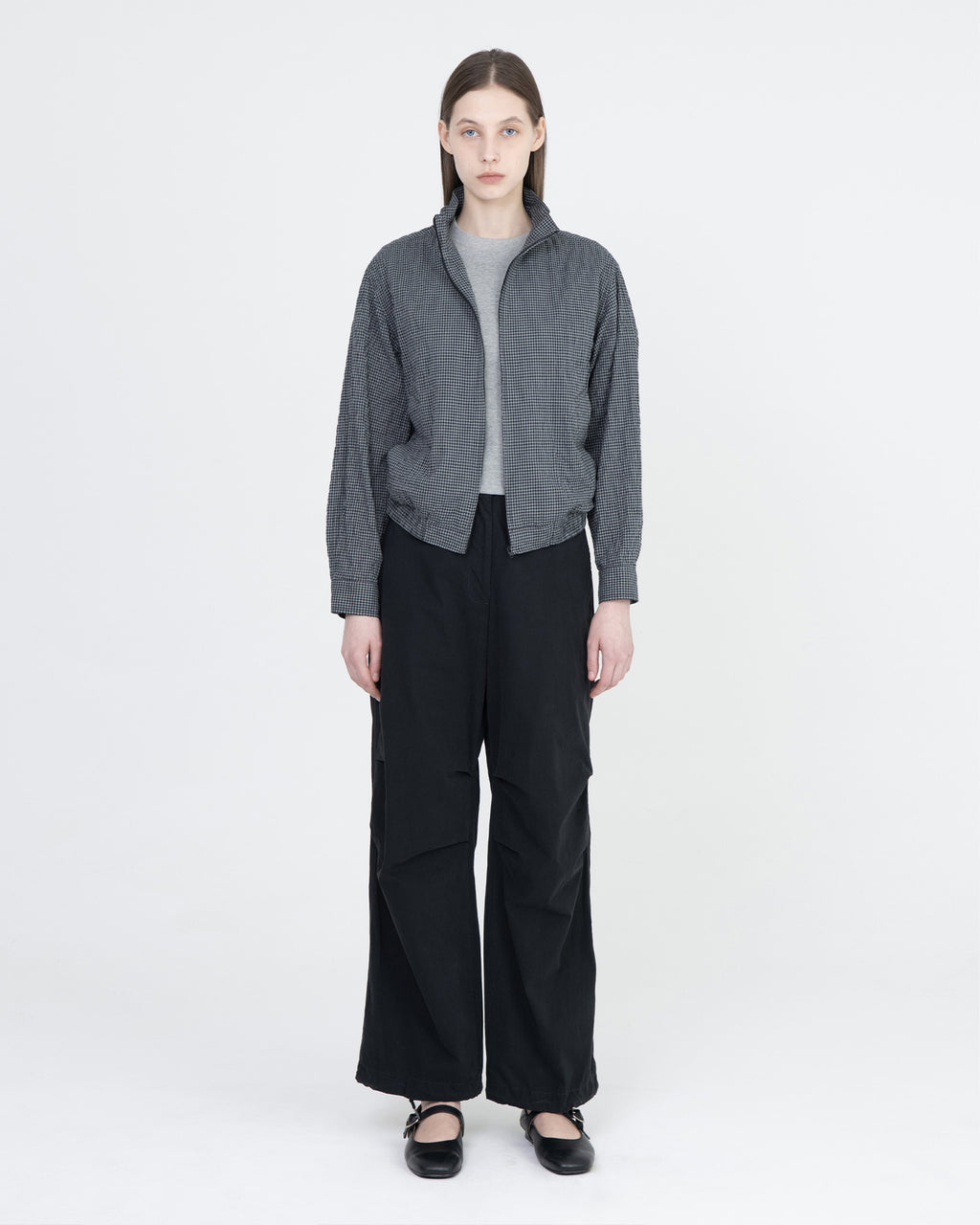 Brownyard - Organic Cotton Stand Collar Blouson (Grey Check) product image 1 | TRAB K-Fashion Australia