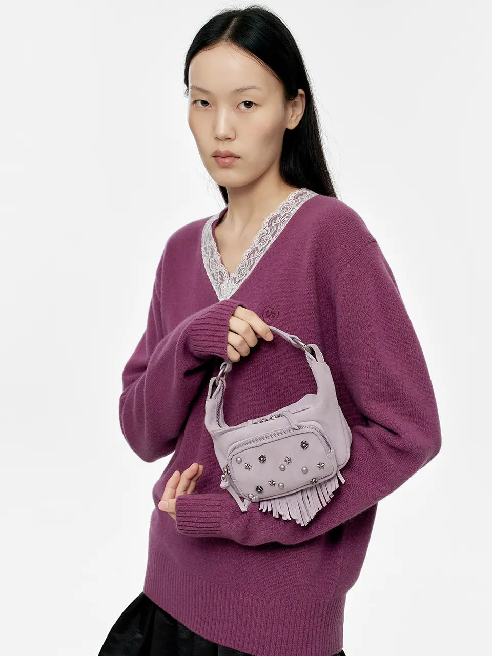 Marge Sherwood - City Hobo Micro (Lavender Grey Studded Suede) product image 2 | TRAB K-Fashion Australia