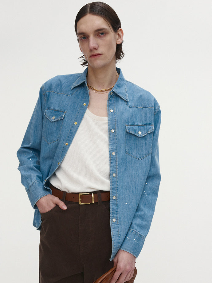 Tonywack - Washed Denim Hand-Painted Western Shirt (Washed Blue) product image 1 | TRAB K-Fashion Australia