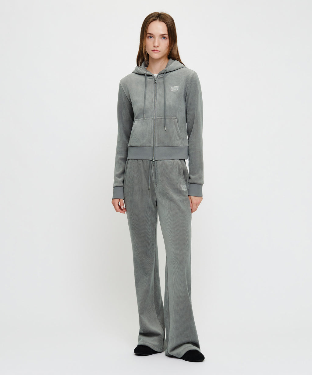Marithe & Francois Girbaud - Small Classic Logo Slim Fit Velour Crop Hoodie Zipup (Gray) product image 5 | TRAB K-Fashion Australia