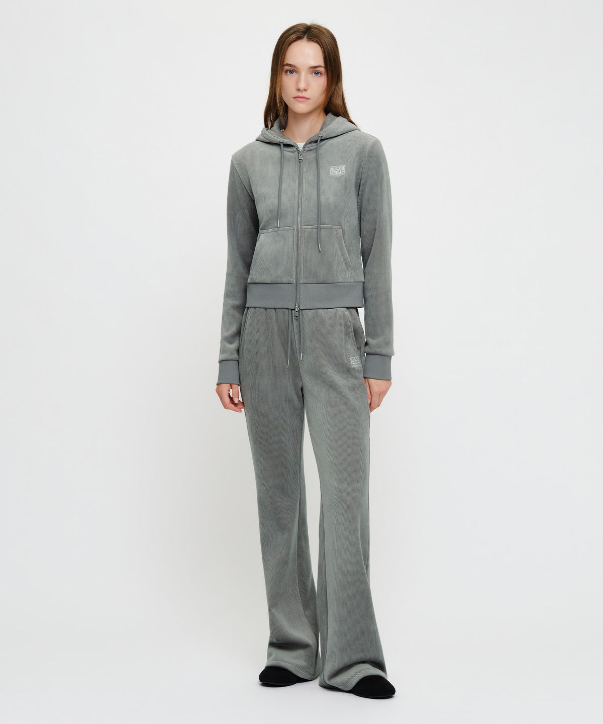 Marithe & Francois Girbaud - Small Classic Logo Slim Fit Velour Crop Hoodie Zipup (Gray) product image 5 | TRAB K-Fashion Australia