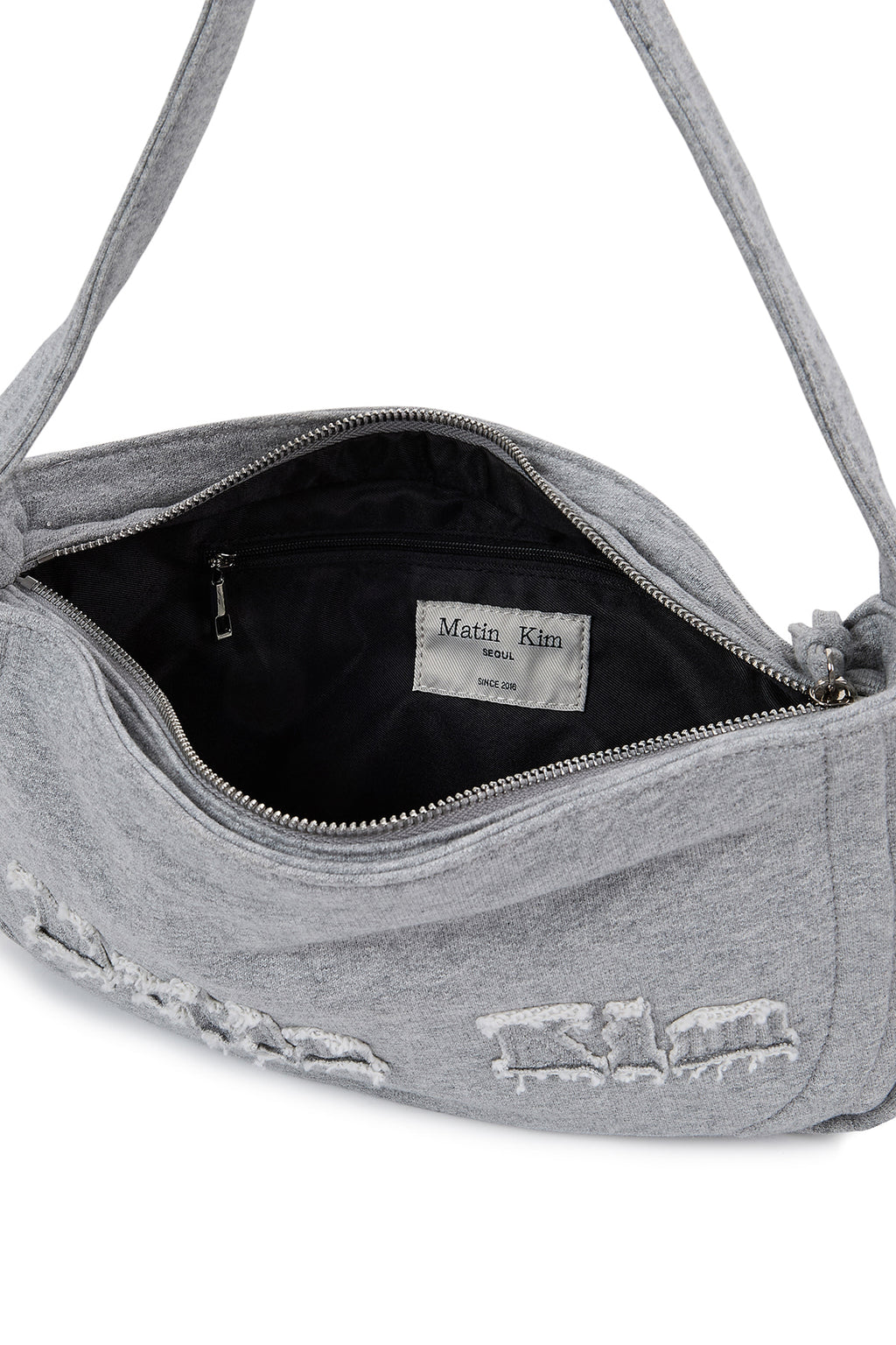 Matin Kim - Applique Logo Jersey Shoulder Bag (Grey) product image 4 | TRAB K-Fashion Australia