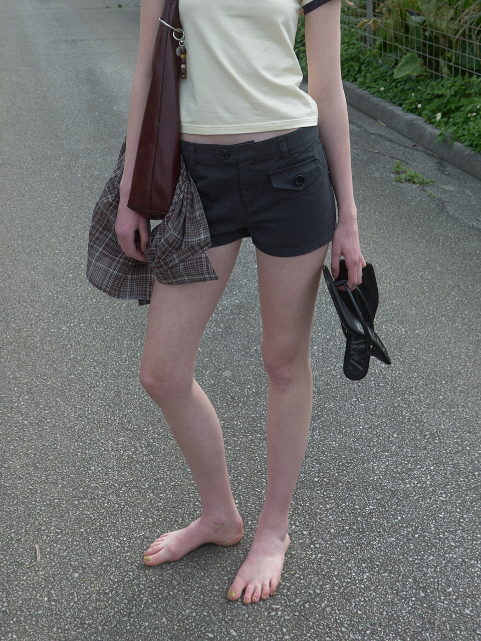 Kijun - Pocketed Mini Shorts (Charcoal) product image 2 | TRAB K-Fashion Australia