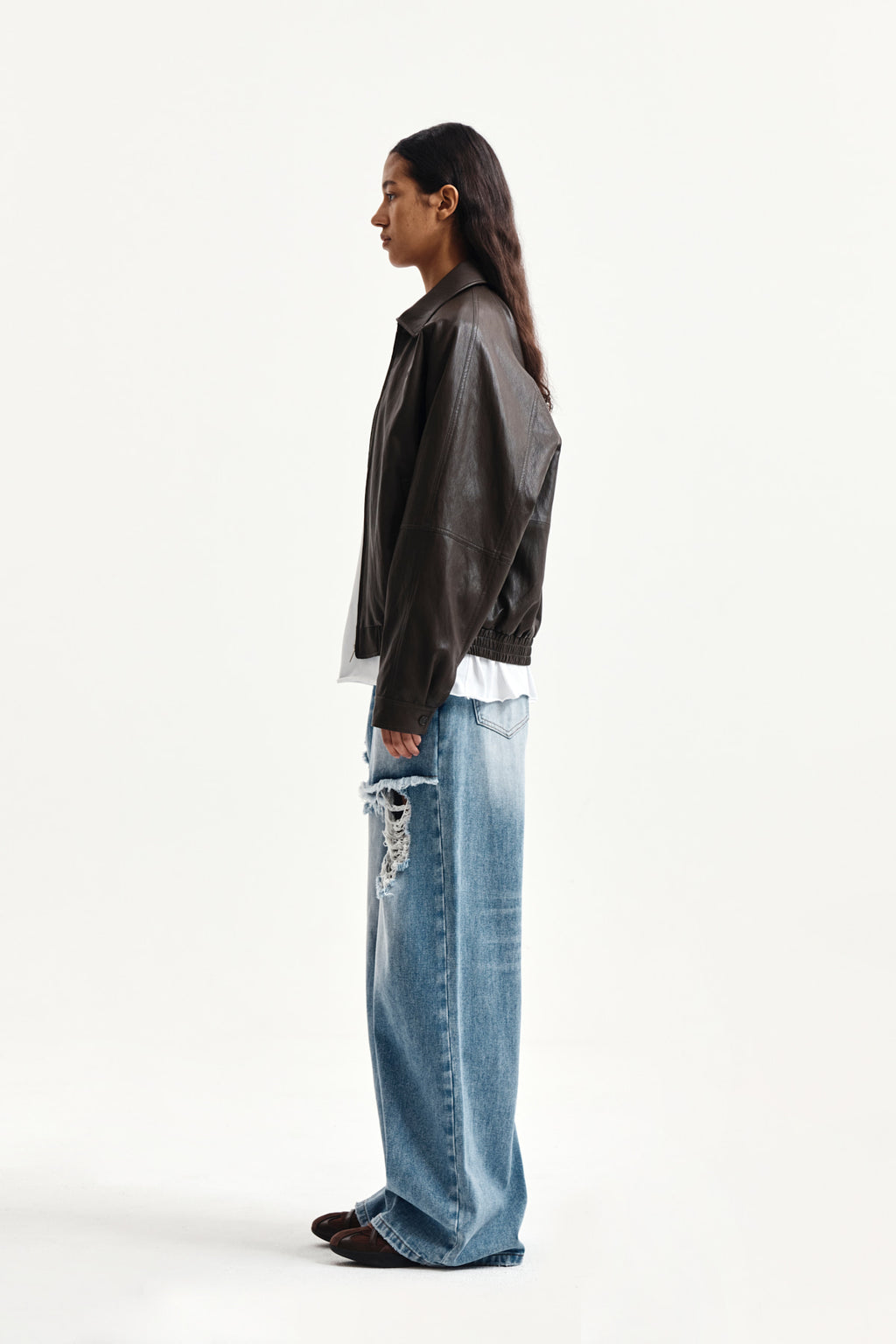 Matin Kim - Front Layered Distressed Denim Pants (Blue) product image 6 | TRAB K-Fashion Australia