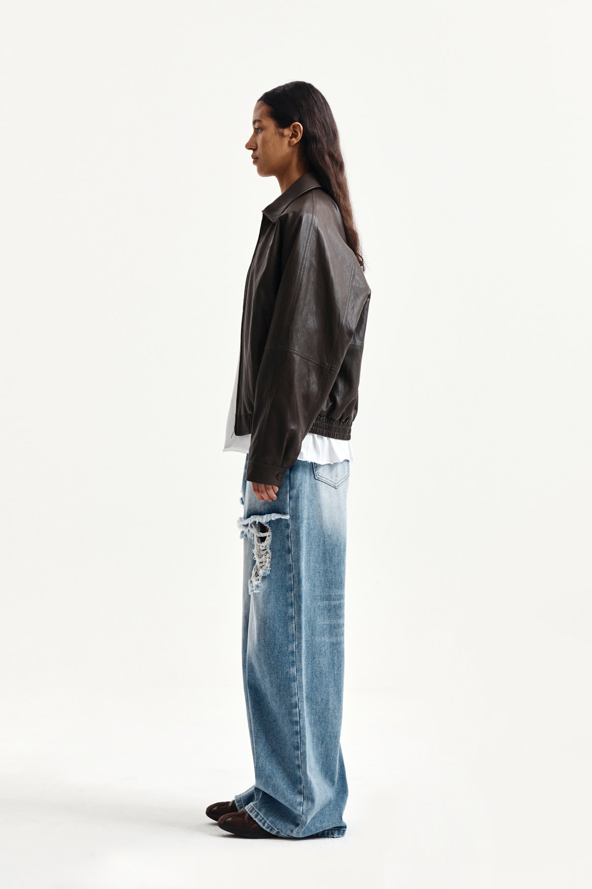 Matin Kim - Front Layered Distressed Denim Pants (Blue) product image 6 | TRAB K-Fashion Australia