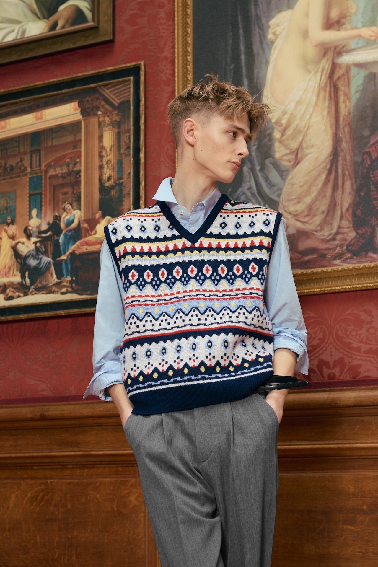 STU - Jacquard Sweater Vest (Navy) product image 3 | TRAB K-Fashion Australia