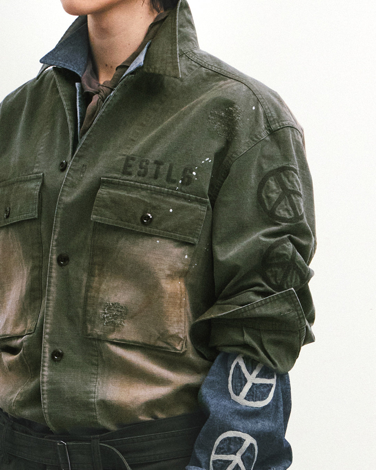 Eastlogue - Peace Symbol Damage Shirts (Vintage Olive) product image 3 | TRAB K-Fashion Australia