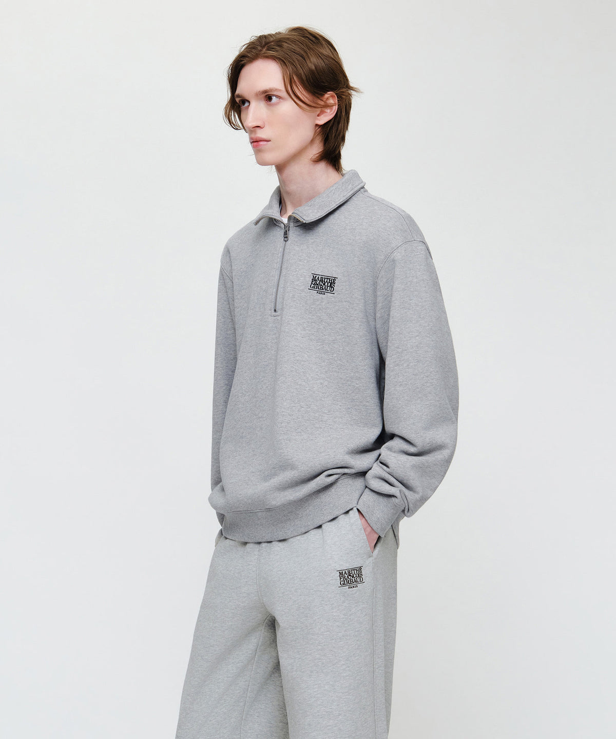 Marithe & Francois Girbaud - Small Classic Logo Half Zipup Sweatshirt (Heather Gray) product image 3 | TRAB K-Fashion Australia