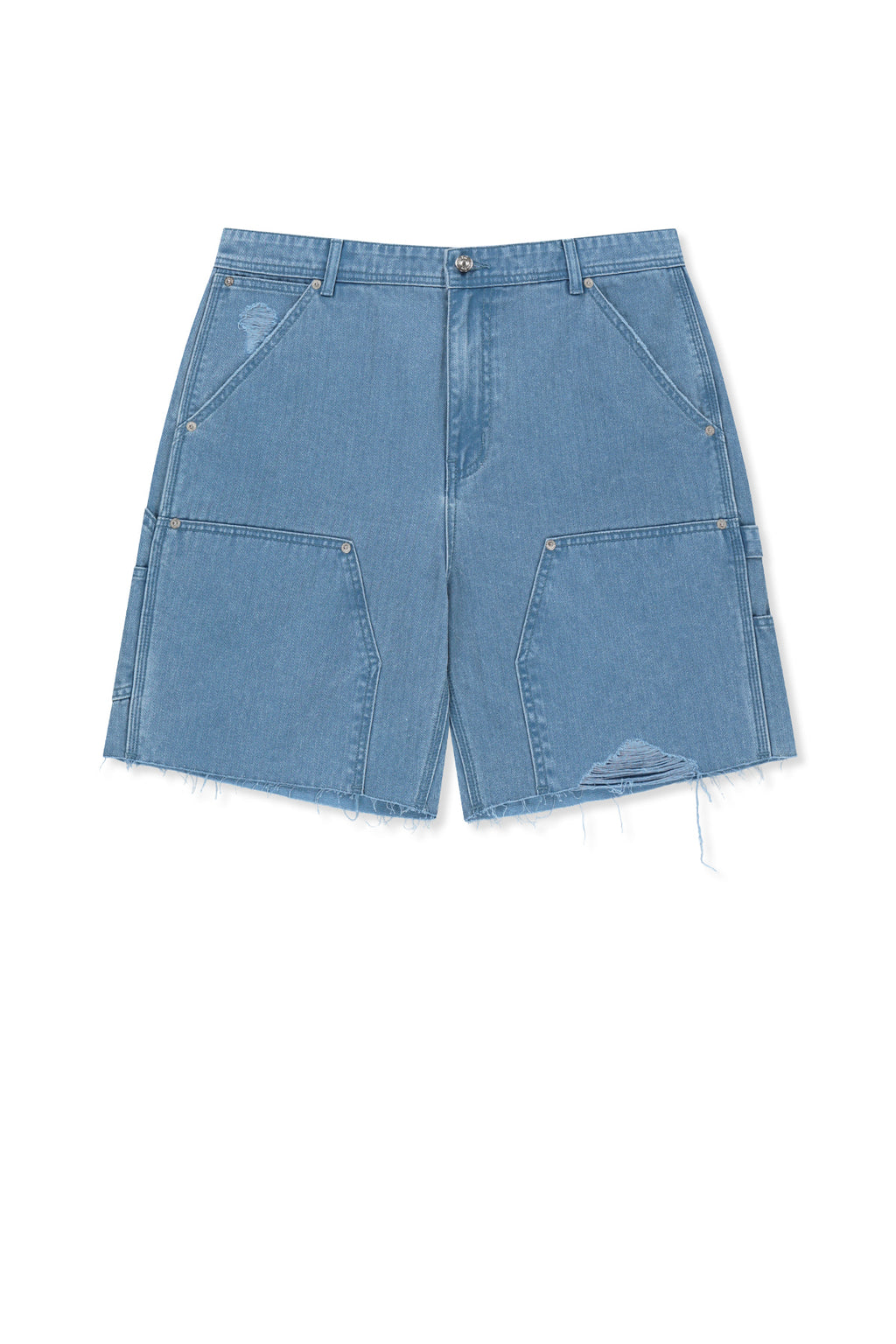 Matin Kim - Heringbone Raw Cut Denim Shorts (Light Blue) product image 1 | TRAB K-Fashion Australia
