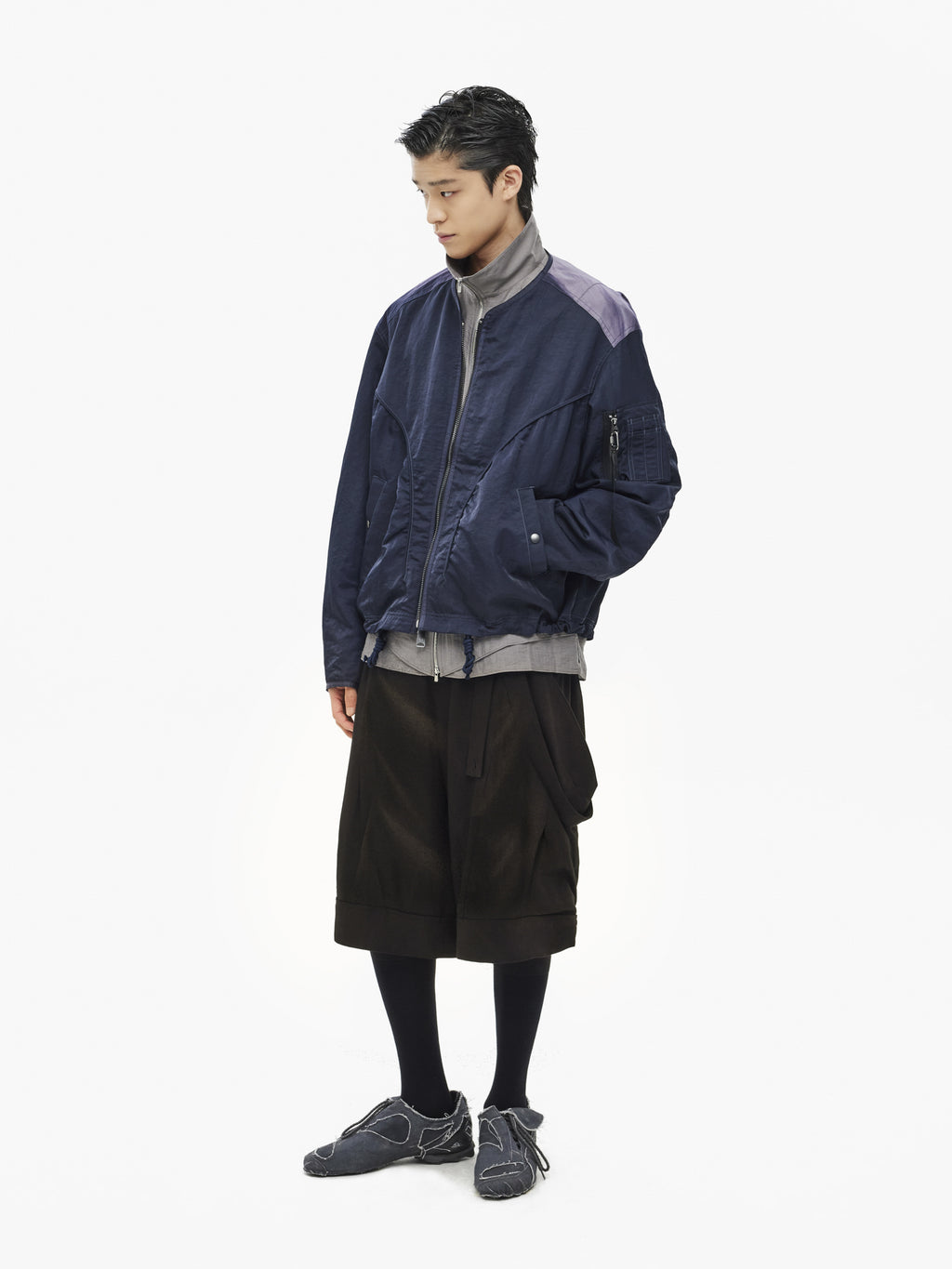Jiyong Kim - Sun-Bleached Layered Strap Half Trousers (Black) product image 1 | TRAB K-Fashion Australia