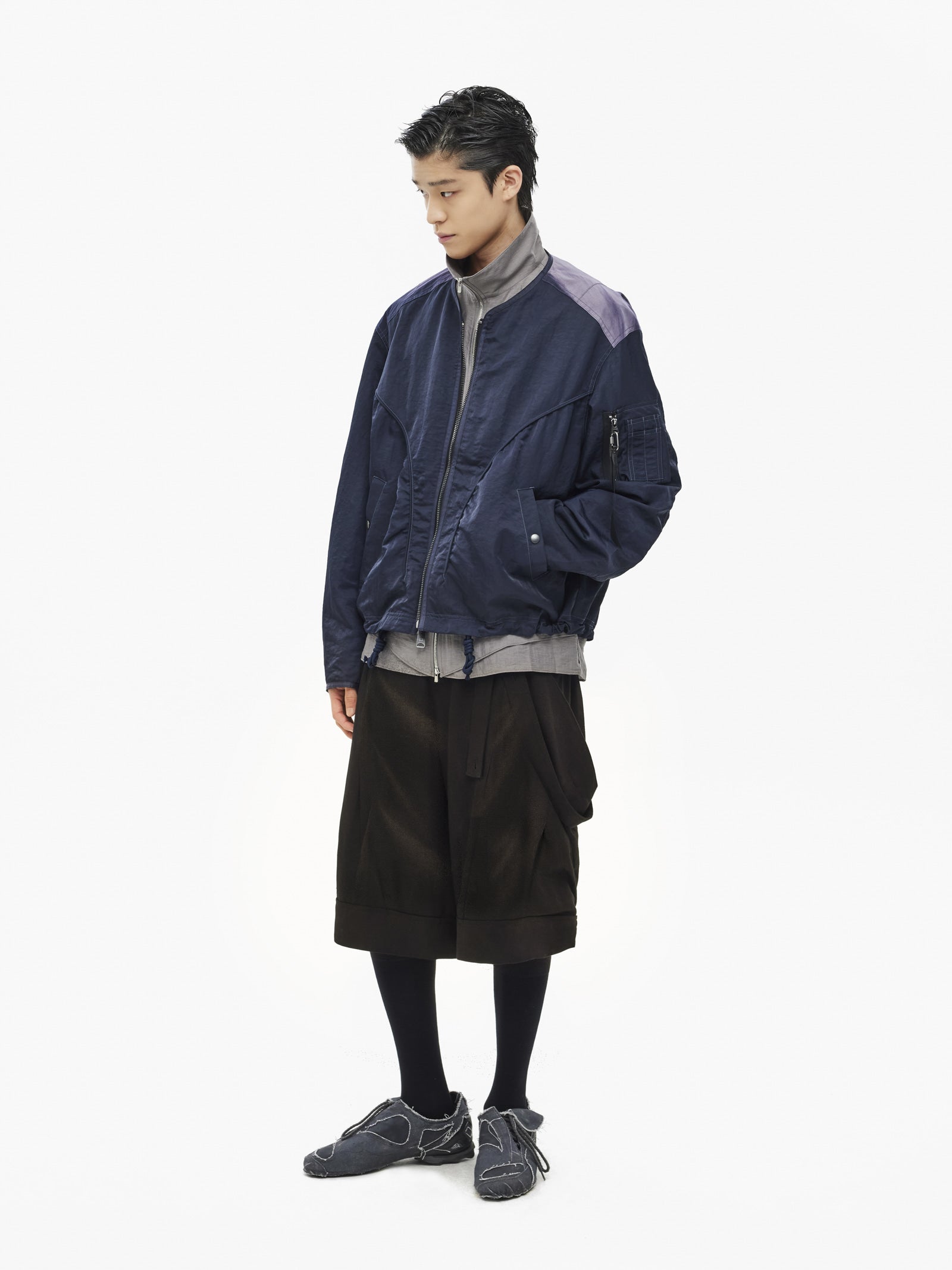 Jiyong Kim - Sun-Bleached Layered Strap Half Trousers (Black) product image 1 | TRAB K-Fashion Australia