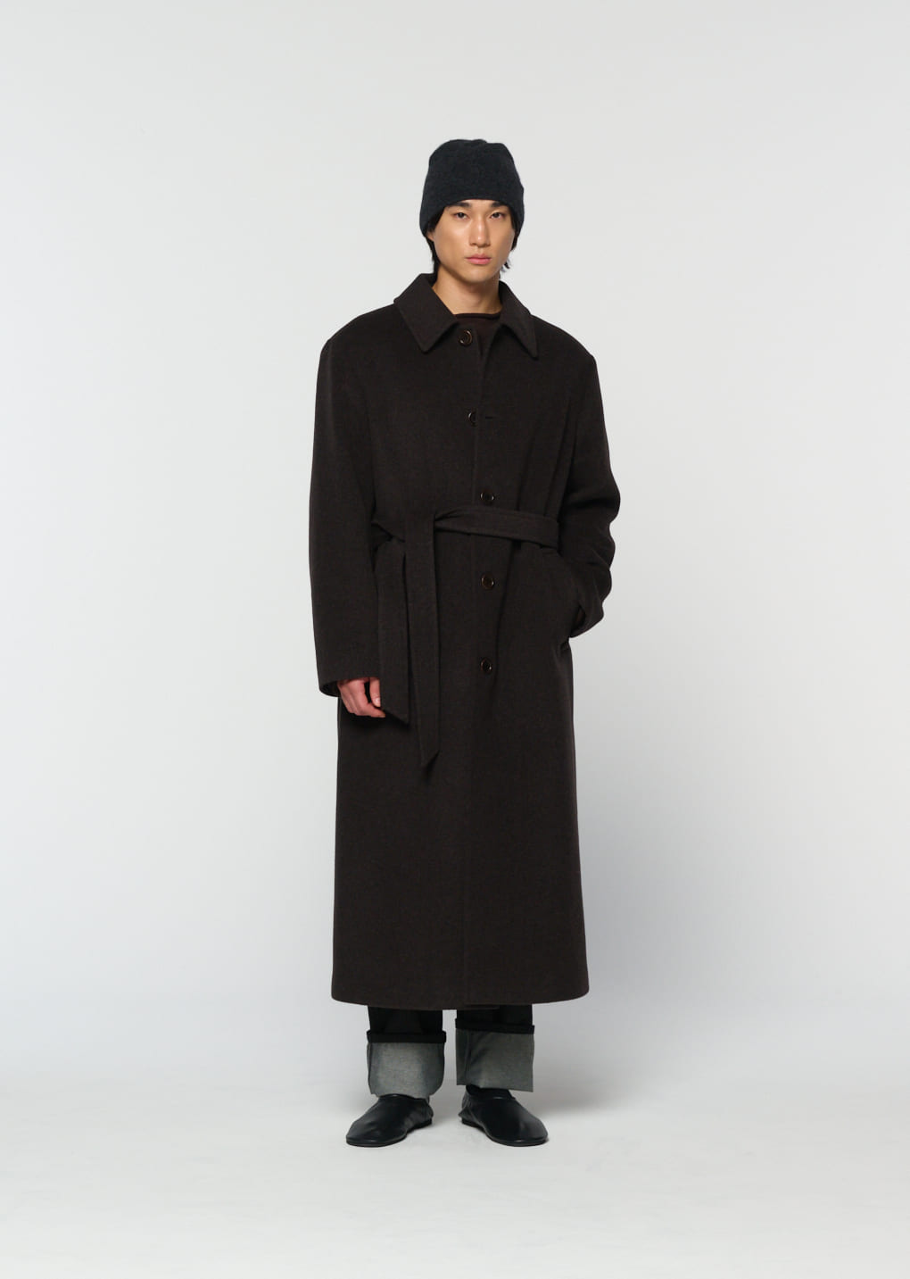 Amomento - men's single breasted long coat (Dark Brown) product image 7 | TRAB K-Fashion Australia