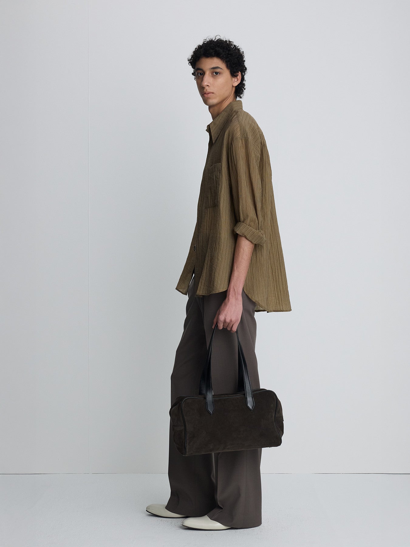 Tonywack - Lyocell Oversized Stripe Shirt (Olive Stripe) product image 3 | TRAB K-Fashion Australia