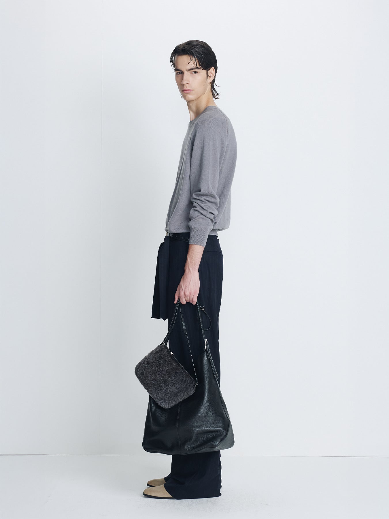 Tonywack - Super Fine Merino Wool Distressed V- Neck Knit (Steel Grey) product image 3 | TRAB K-Fashion Australia
