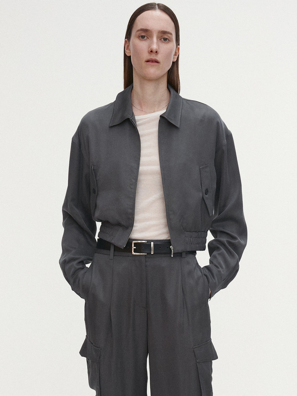 Tonywack - Loose-Fit Satin Cargo Pants (Carbon Grey) product image 5 | TRAB K-Fashion Australia